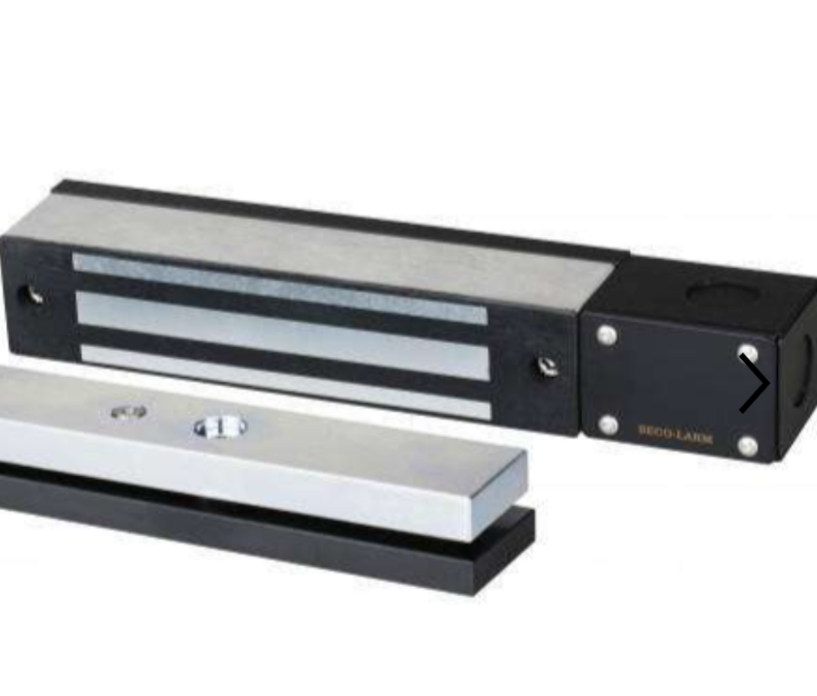 Commercial electromagnetic maglock with armature plate mounted on a glass door header in Dallas TX
